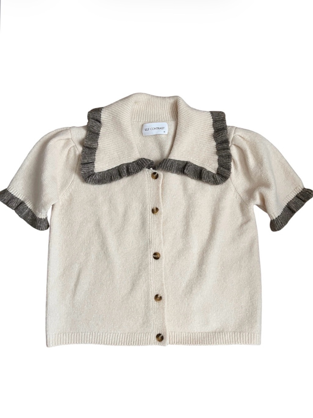 Self Contrast Anthropologie Ainsley Ruffle Cardigan